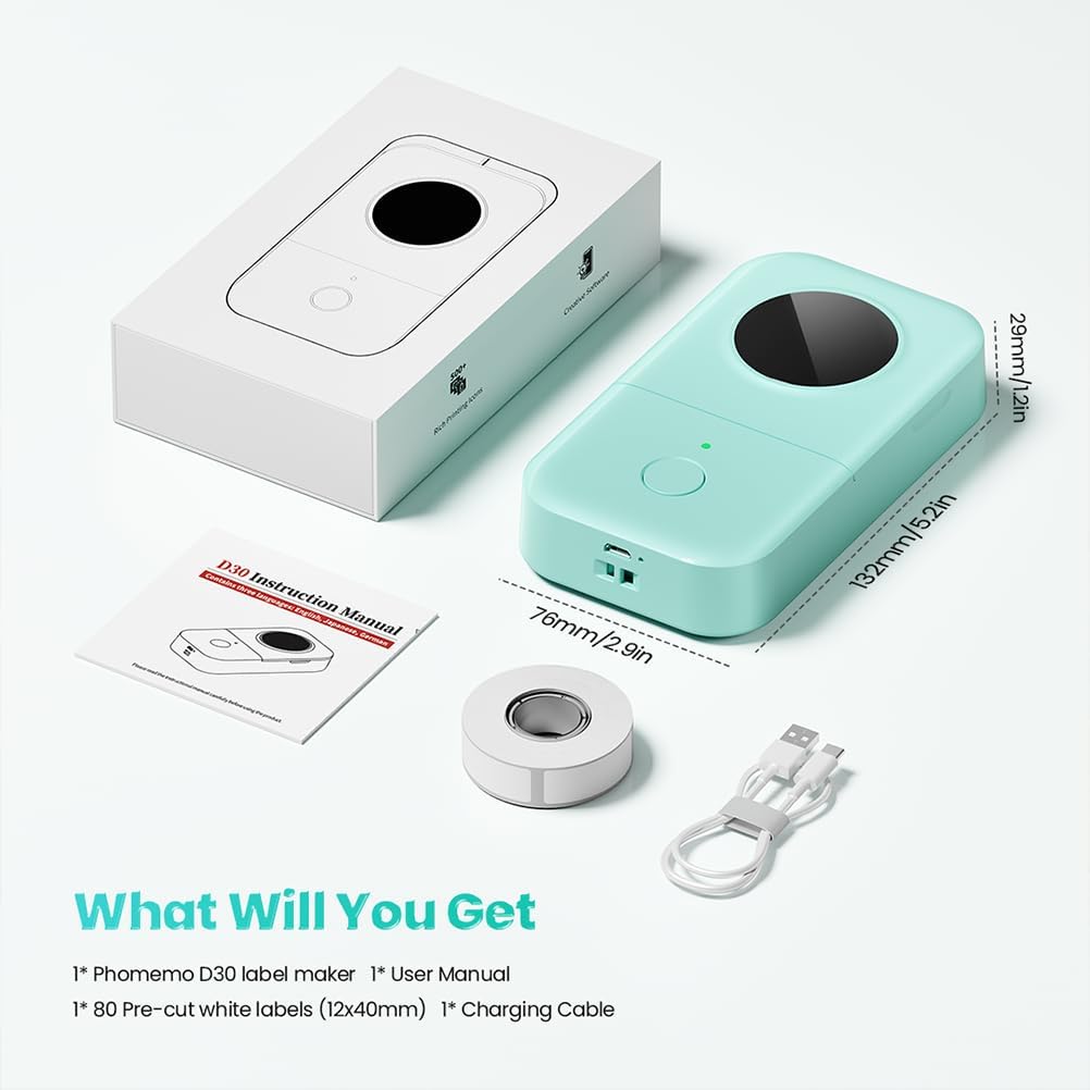 Label Maker, D30 Portable Bluetooth Label Maker Machine with Tape, Small Mini Label Printer, Multiple Templates Fonts Icon Labeler for Home, School, Office