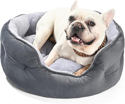 Basics Round Dog Bed for Medium Dogs, Cat Beds for Indoor Cats, Washable Pet Bed with Soft Plush Cushion, Anti-Slip Bottom, 25x21x8 Inches, Gray