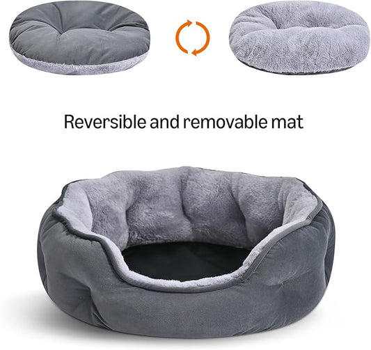 Basics Round Dog Bed for Medium Dogs, Cat Beds for Indoor Cats, Washable Pet Bed with Soft Plush Cushion, Anti-Slip Bottom, 25x21x8 Inches, Gray