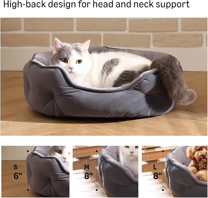 Basics Round Dog Bed for Medium Dogs, Cat Beds for Indoor Cats, Washable Pet Bed with Soft Plush Cushion, Anti-Slip Bottom, 25x21x8 Inches, Gray