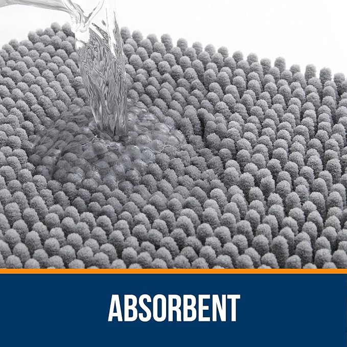 Bathroom Rugs 30x20, Extra Soft Absorbent Chenille Bath Rugs, Rubber Backing Quick Dry, Machine Washable Bath Mats for Bathroom Floor, Tub and Shower, Home Decor Accessories, Grey