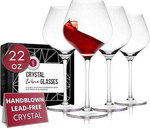 Crystal Wine Glasses Set of 4, 22 Oz Long Stem Modern Wine Glasses for White and Red Wine, Dishwasher Safe, Fancy, Elegant, Large and Tall Wine Glass for Wedding Christmas Anniversary
