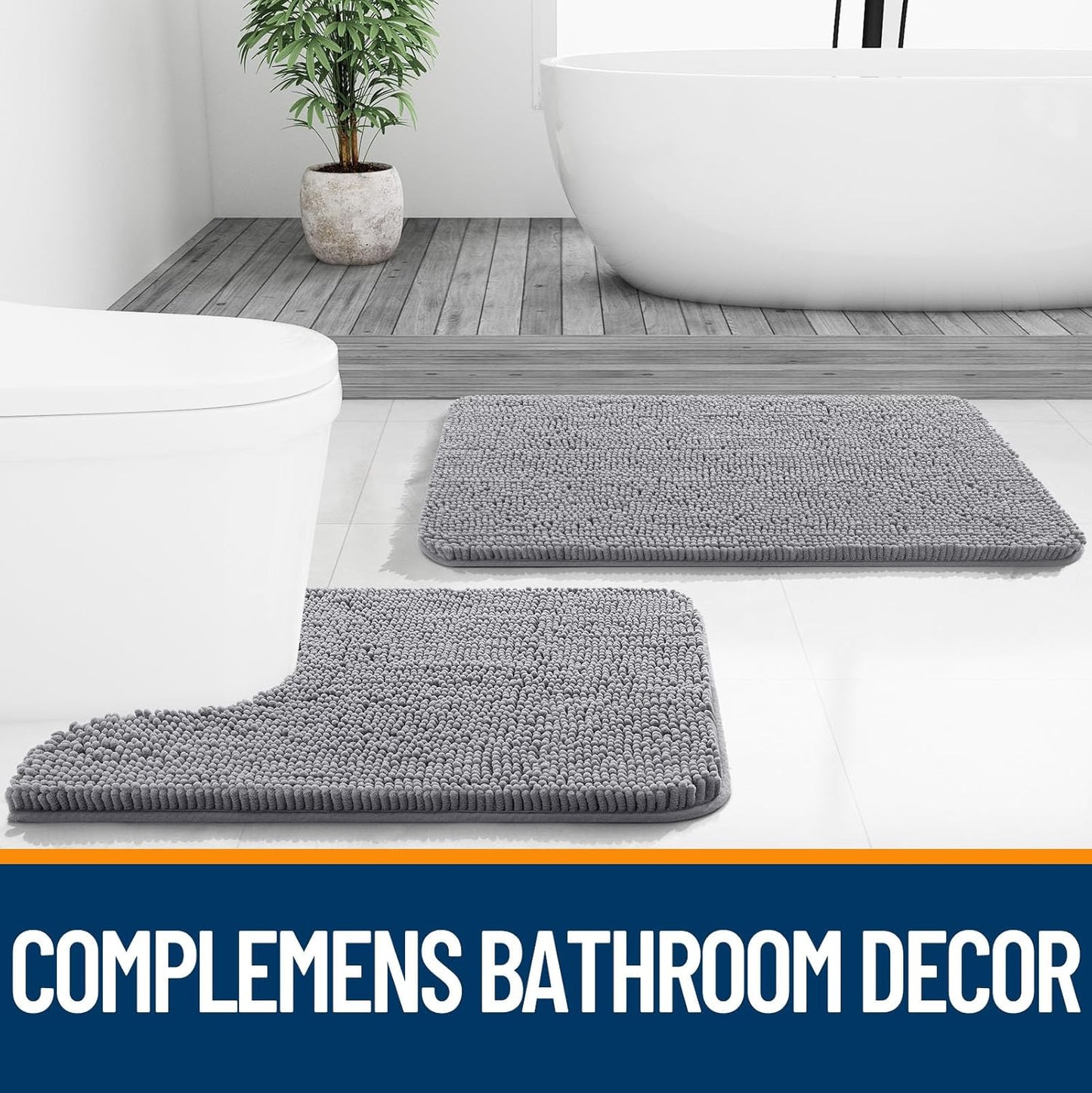 Bathroom Rugs 30x20, Extra Soft Absorbent Chenille Bath Rugs, Rubber Backing Quick Dry, Machine Washable Bath Mats for Bathroom Floor, Tub and Shower, Home Decor Accessories, Grey