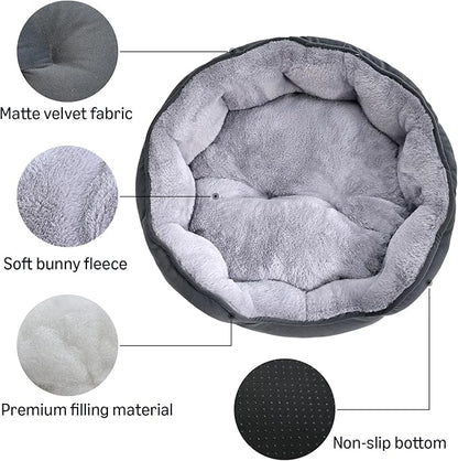 Basics Round Dog Bed for Medium Dogs, Cat Beds for Indoor Cats, Washable Pet Bed with Soft Plush Cushion, Anti-Slip Bottom, 25x21x8 Inches, Gray
