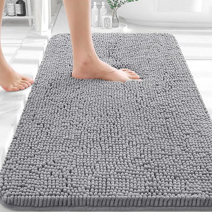 Bathroom Rugs 30x20, Extra Soft Absorbent Chenille Bath Rugs, Rubber Backing Quick Dry, Machine Washable Bath Mats for Bathroom Floor, Tub and Shower, Home Decor Accessories, Grey